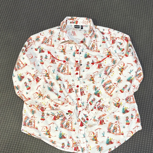 Cruel Demin Mexican Print Button Down Shirt - Picture 1 of 4